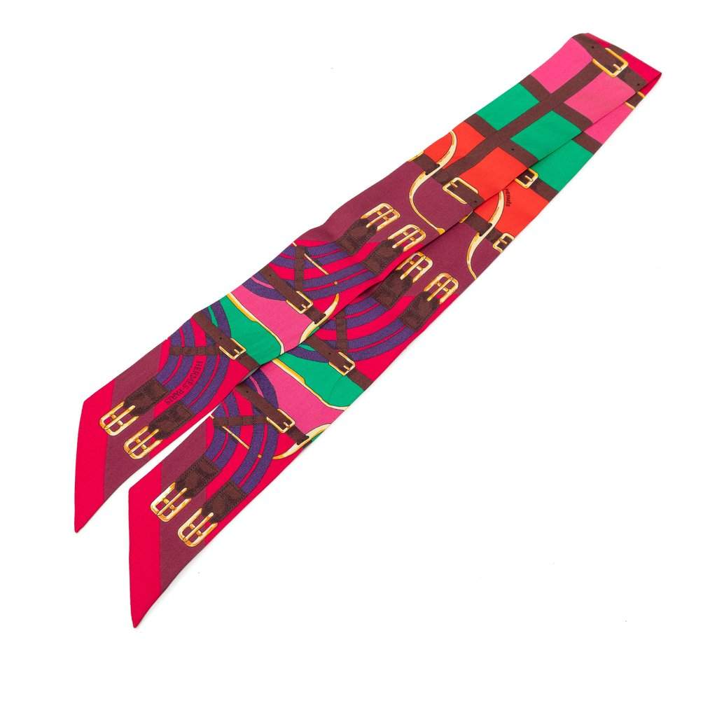 Hermès Mors a Jouets Twilly Silk Scarf Pink Very good - Front View