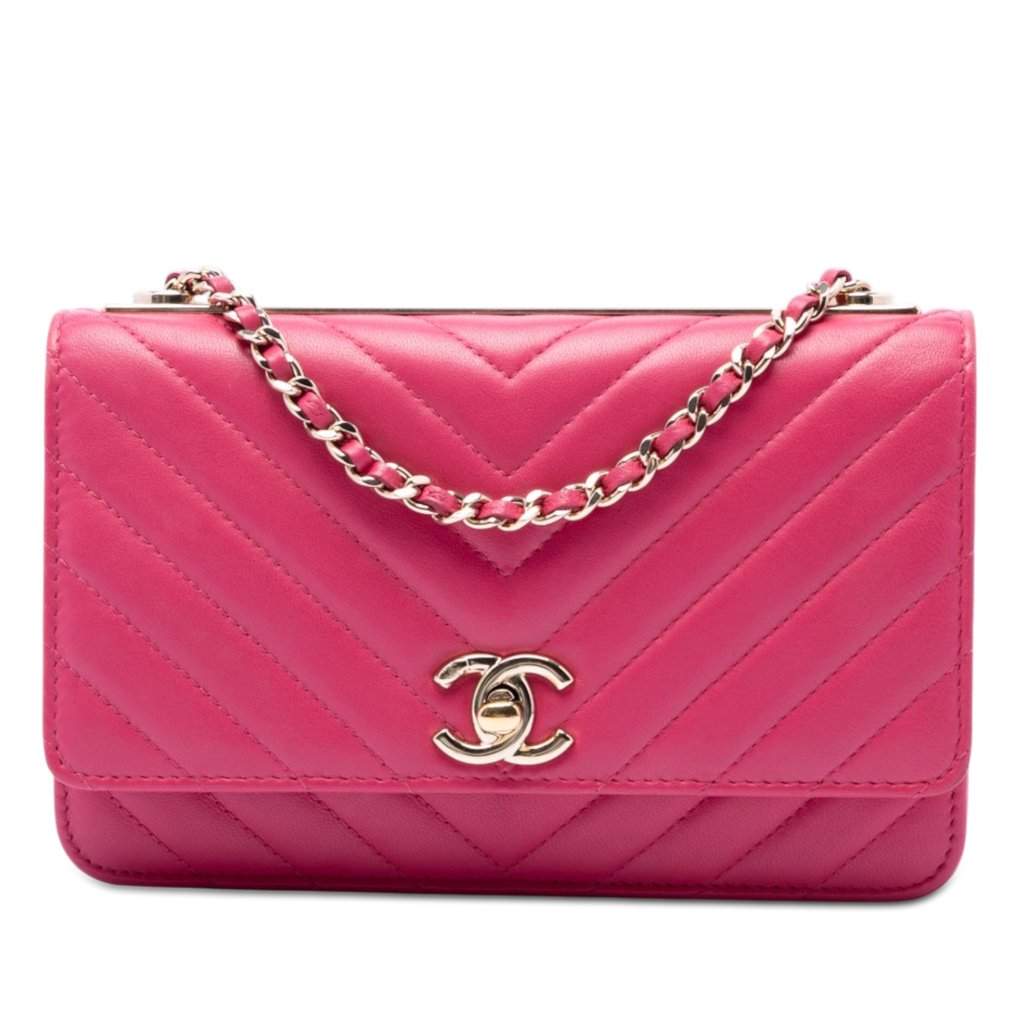 Chanel Chevron Lambskin Trendy CC Wallet on Chain Pink Leather Very good - Front View