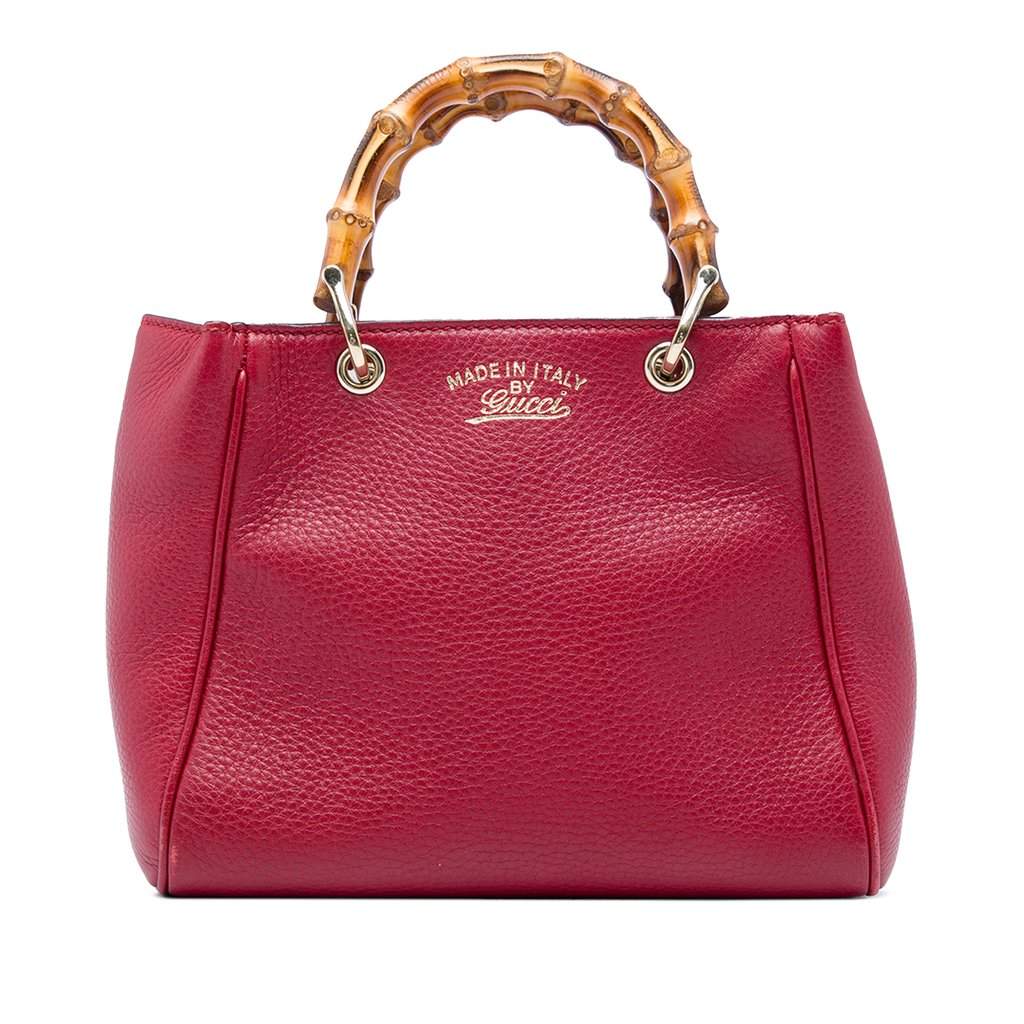 Gucci Mini Calfskin Bamboo Shopper Satchel Red Leather Very good - Front View
