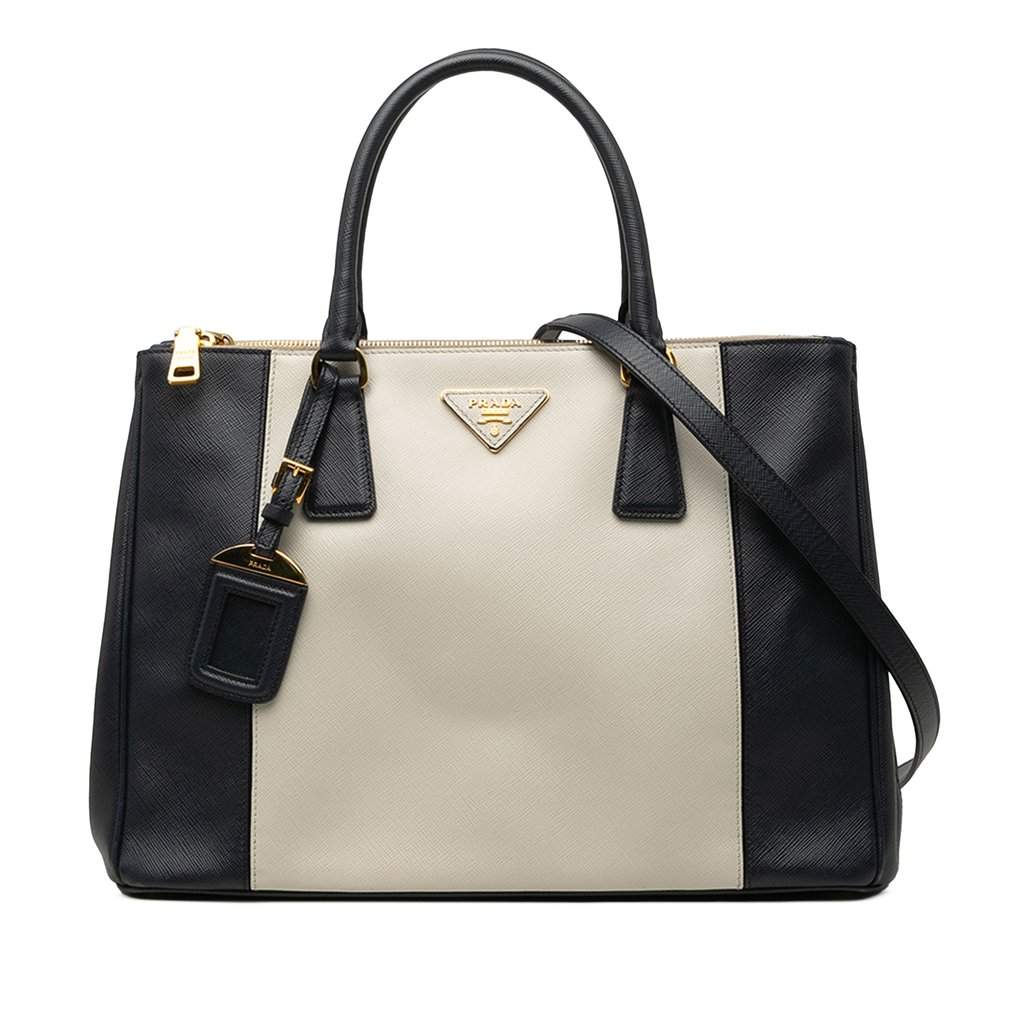 Prada Medium Bicolor Saffiano Lux Galleria Double Zip Satchel White Leather Very good condition - Front View