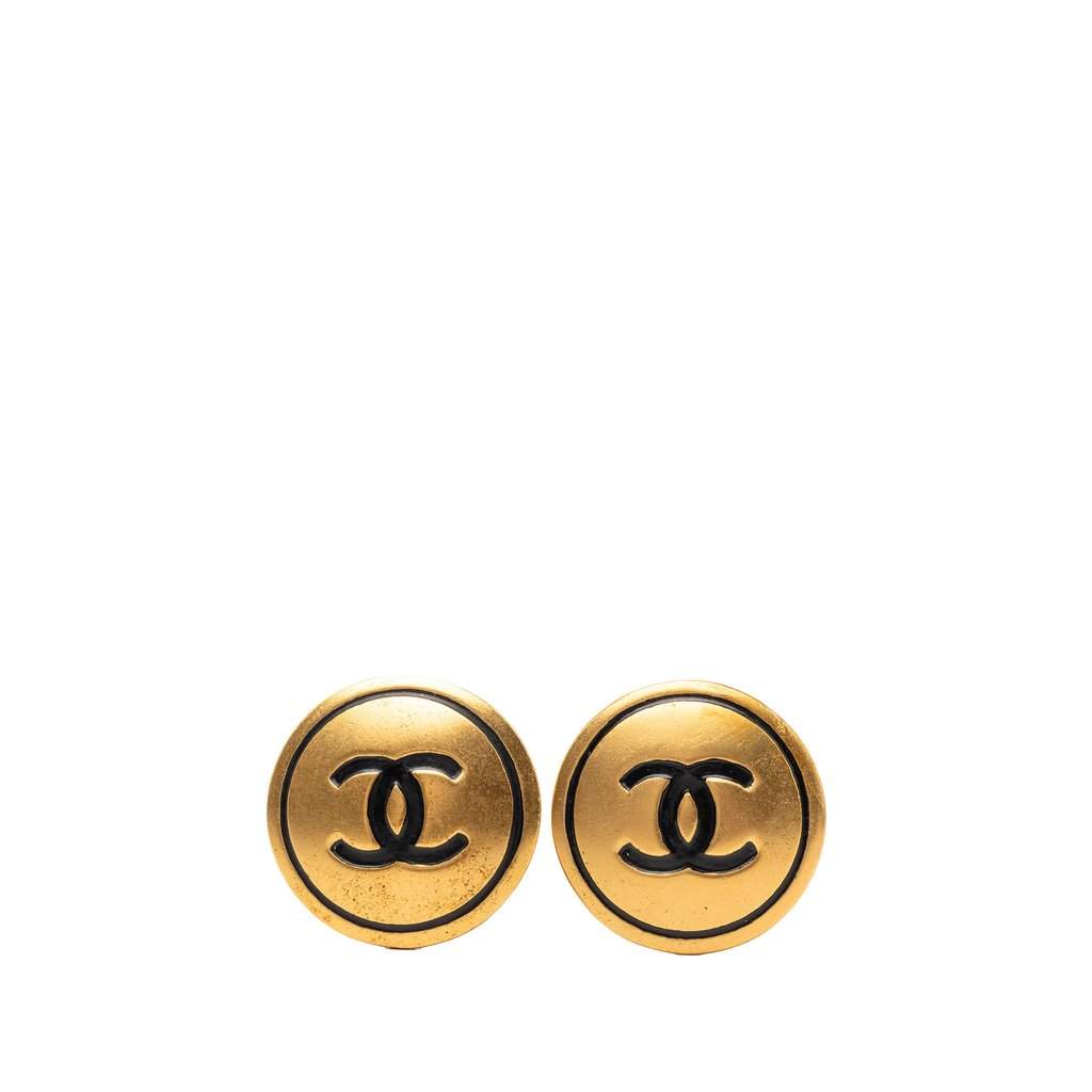 Chanel CC Gold Plated Round Clip On Earrings Gold Metal Very good - Front View