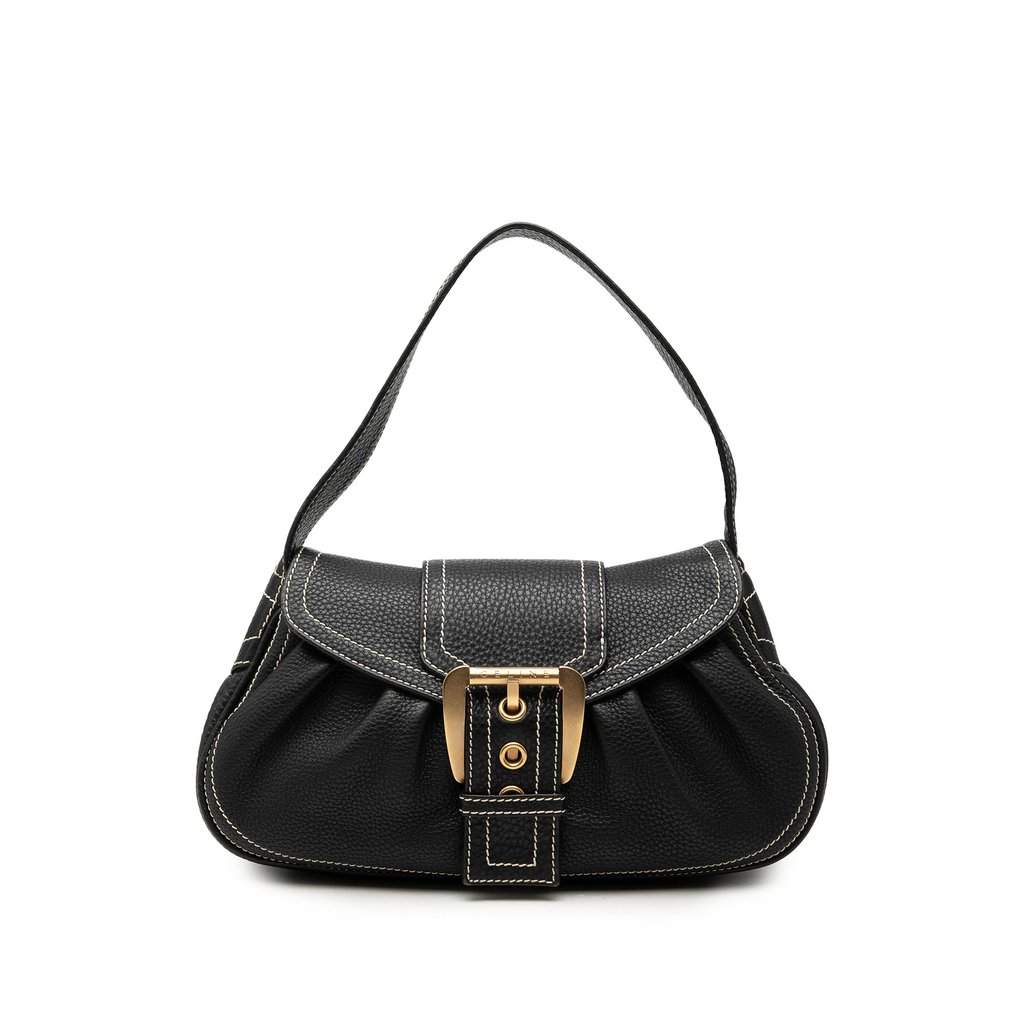 Celine Grained Leather Buckle Shoulder Bag Black Leather Very good condition - Front View