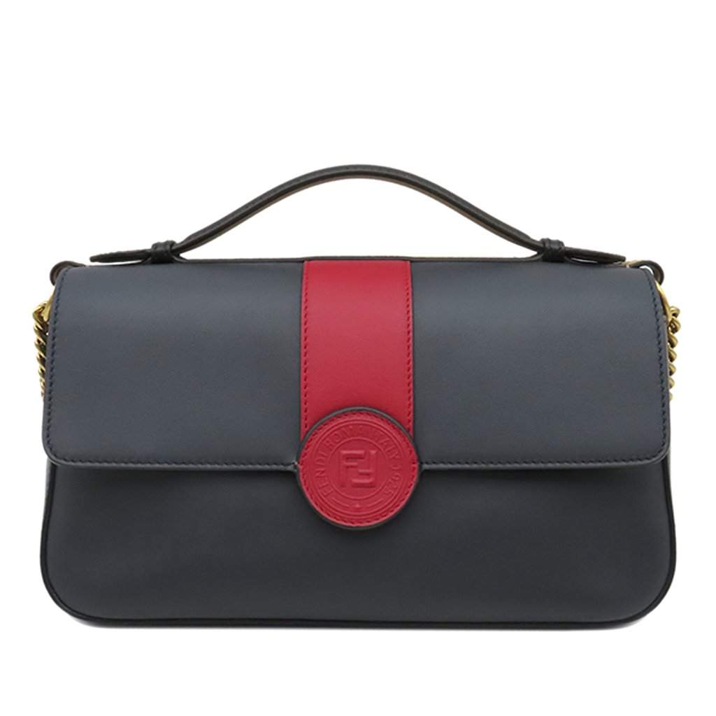 Fendi Bicolor Leather Double F Baguette Satchel Blue Leather Very good - Front View