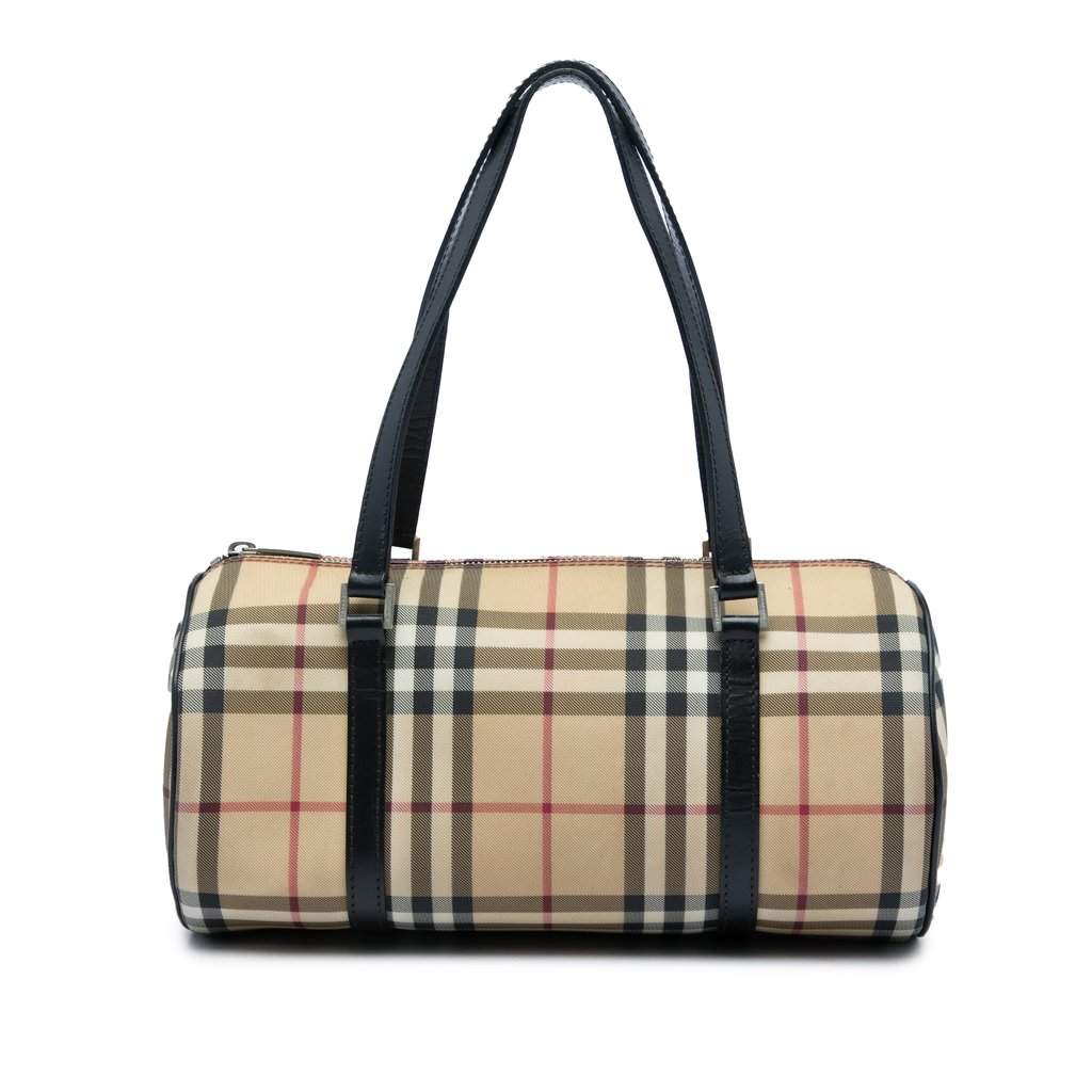 Burberry House Check Canvas Barrel Handbag Beige Very good - Front View