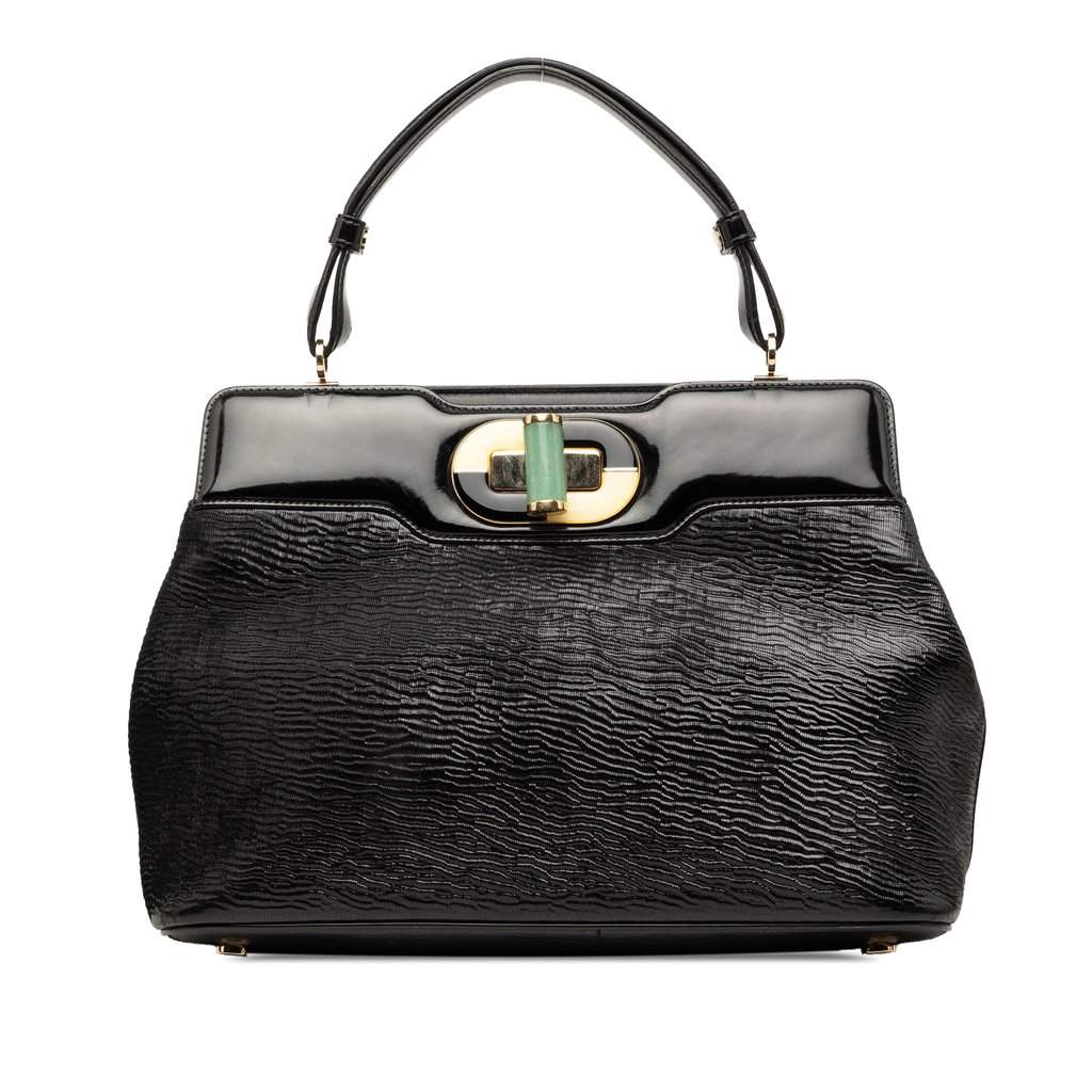 Bvlgari Isabella Rossellini Wrinkled Patent Top Handle Bag Black Leather Very good condition - Front View