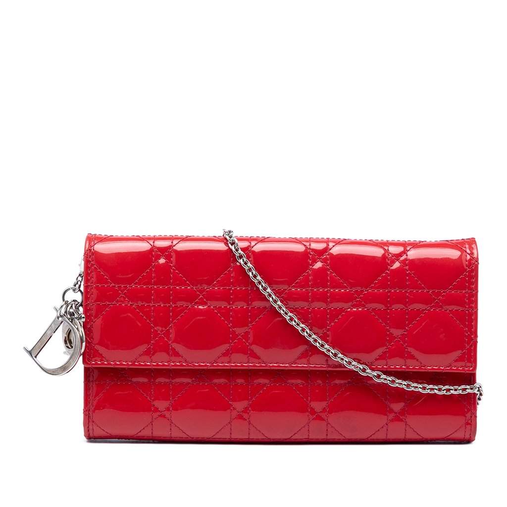 Dior Patent Cannage Lady Dior Wallet On Chain Pink Leather Very good condition - Front View