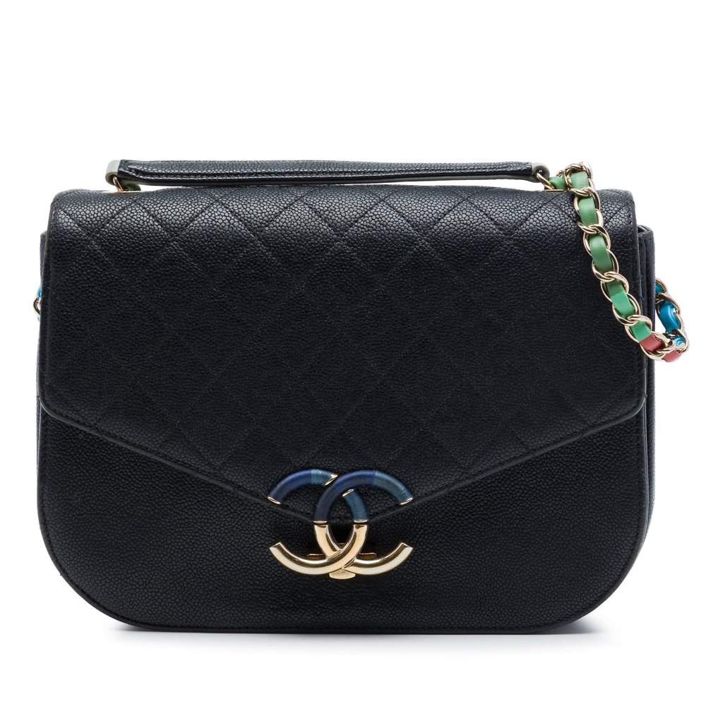 Chanel Paris Cuba Medium Quilted Caviar Thread Around Flap Black Leather Very good - Front View
