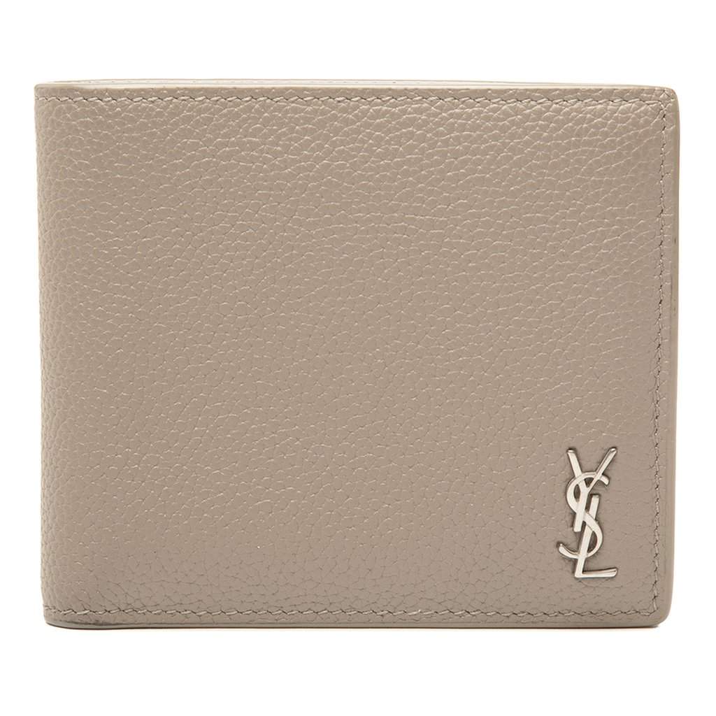 Saint Laurent Grained Leather Tiny Cassandre Bifold Wallet Beige Leather Very good - Front View