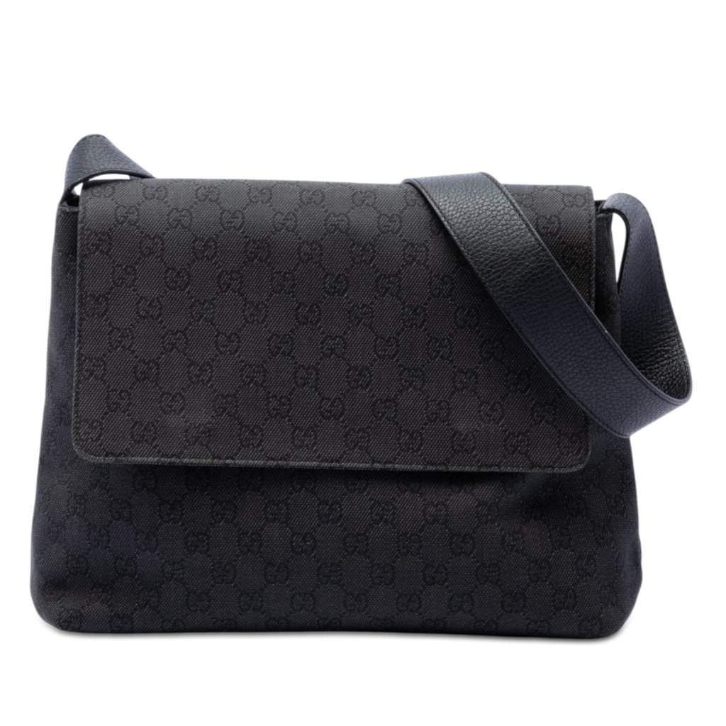 Gucci GG Denim Messenger Bag Black Very good condition - Front View