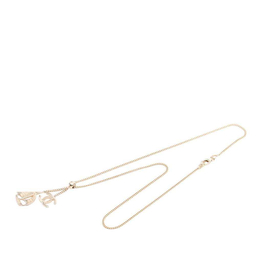 Chanel CC Gold Plated Sailboat Pendant Necklace Gold Metal Very good - Front View