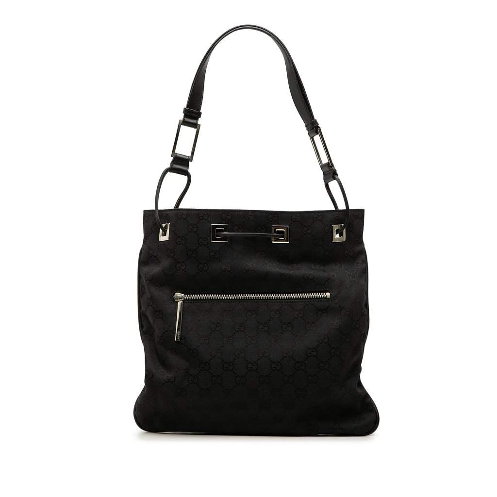 Gucci GG Canvas Shoulder Bag Black Very good condition - Front View