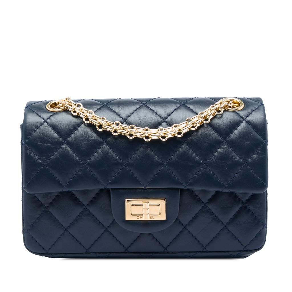 Chanel Quilted Aged Calfskin Reissue 2.55 Single Flap 224 Blue Leather Very good condition - Front View