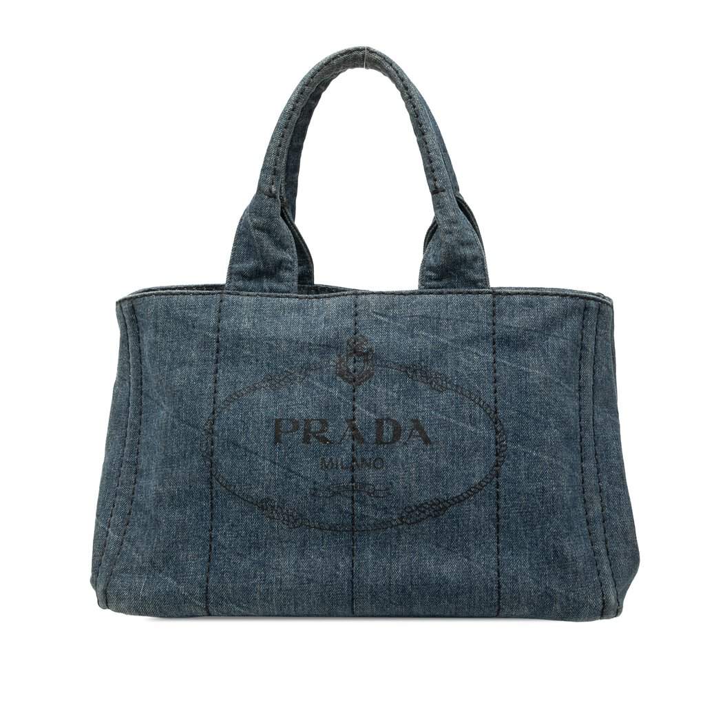 Prada Denim Canapa Logo Satchel Blue Very good condition - Front View