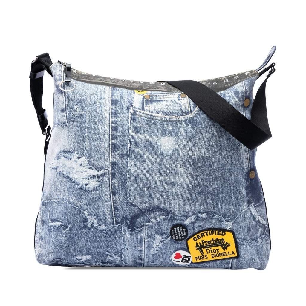 Dior Large Canvas Printed Denim Miss Diorella Messenger Bag Blue Very good - Front View