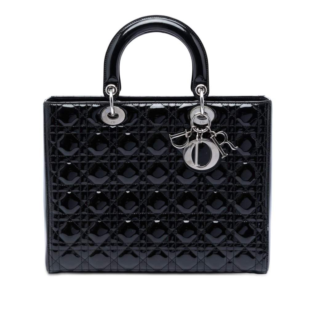 Dior Large Patent Cannage Lady Dior Black Leather Very good condition - Front View