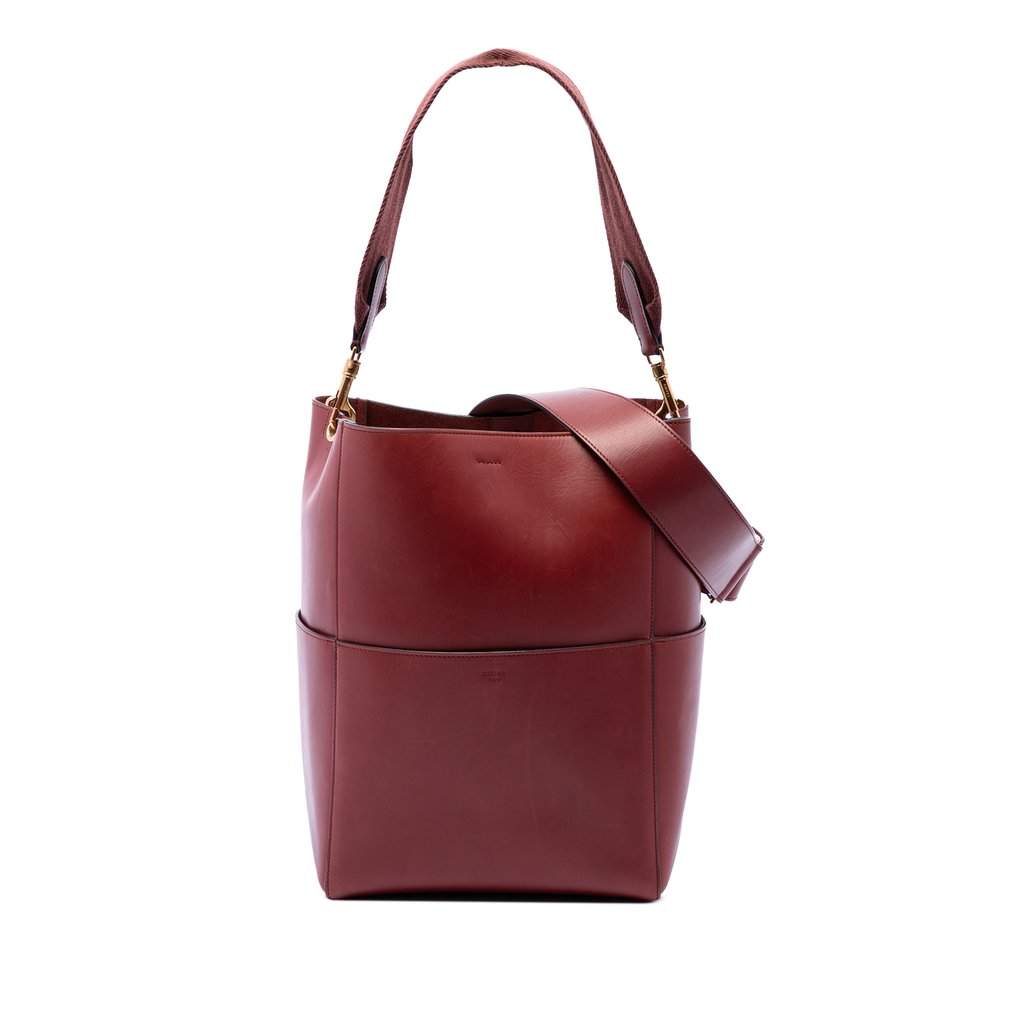 Celine Medium Leather Seau Sangle Bucket Bag Red Leather Very good condition - Front View