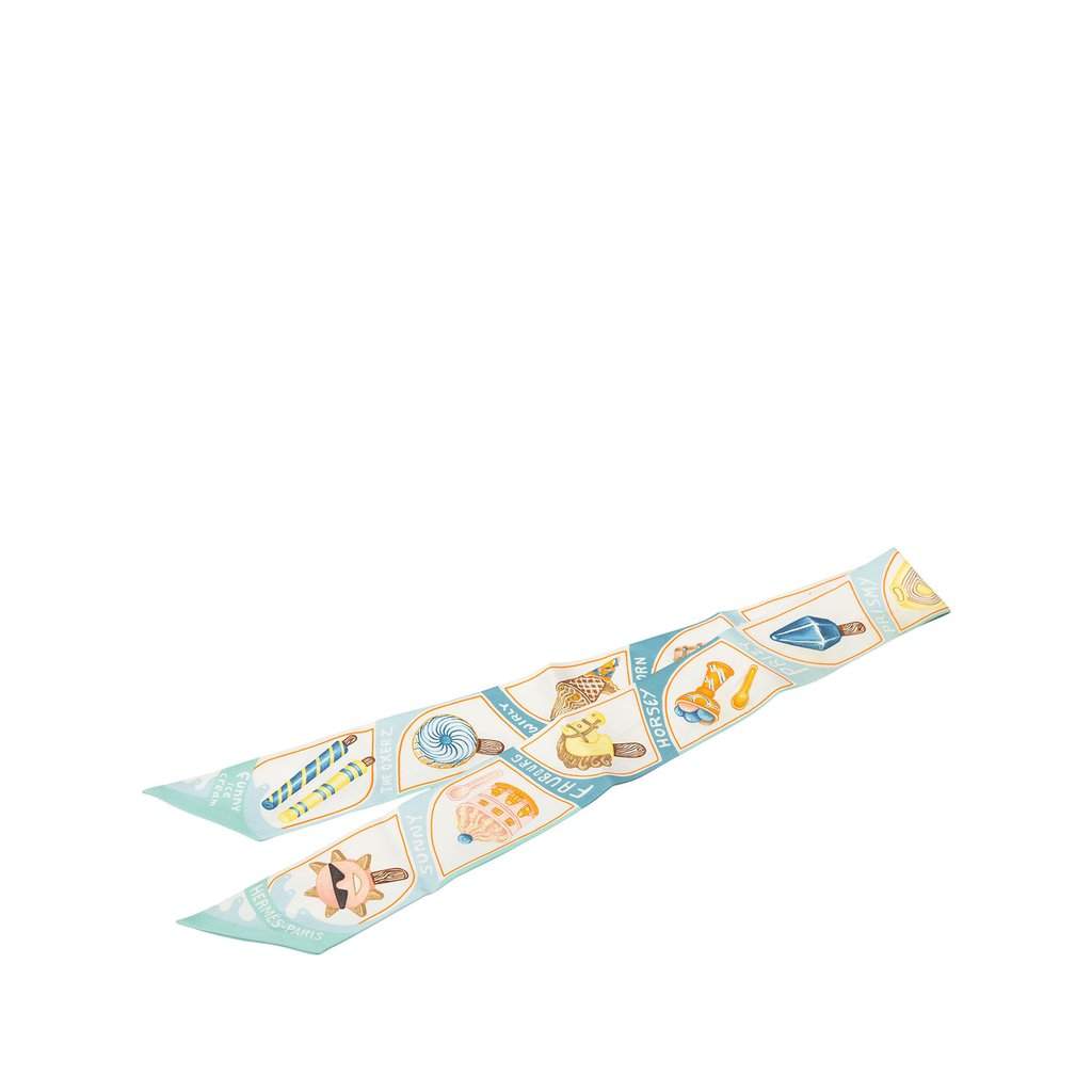 Hermès Funny Ice Cream Silk Twilly Scarf Blue Very good - Front View