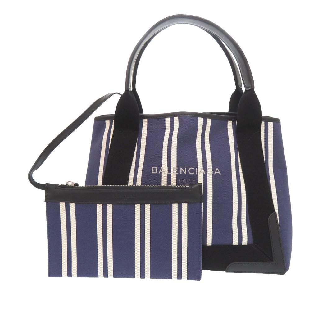 Balenciaga Canvas Striped Navy Cabas S Blue Very good condition - Front View
