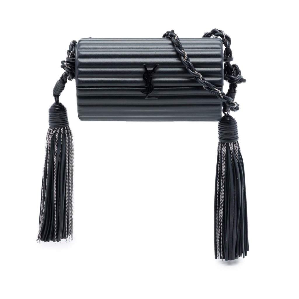 Saint Laurent Ribbed Acrylic Lambskin Fringe Monogram Monochrome Opium Box Bag Black Plastic Very good - Front View