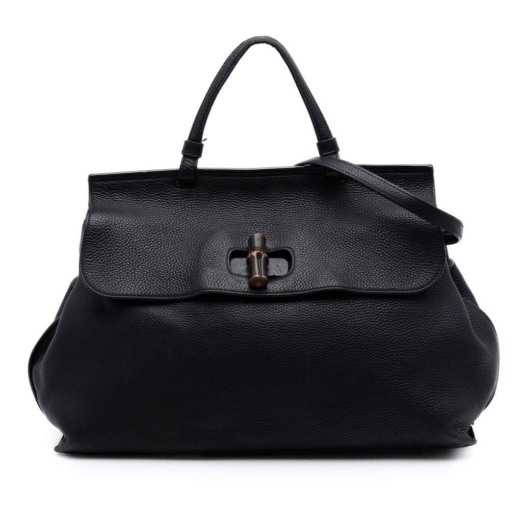 Gucci Large Calfskin Bamboo Daily Satchel Black Leather Very good - Front View