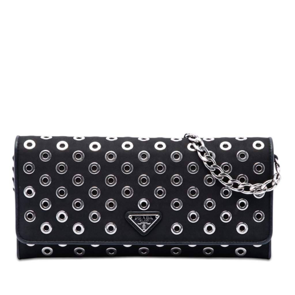 Prada Tessuto Grommet Wallet On Chain Black Very good - Front View
