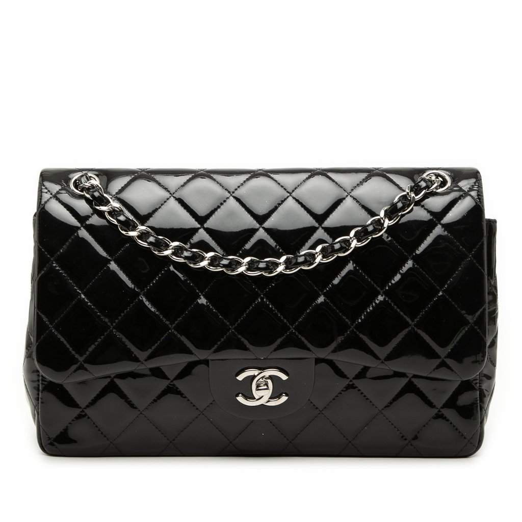 Chanel Jumbo Classic Patent Double Flap Black Leather Very good - Front View