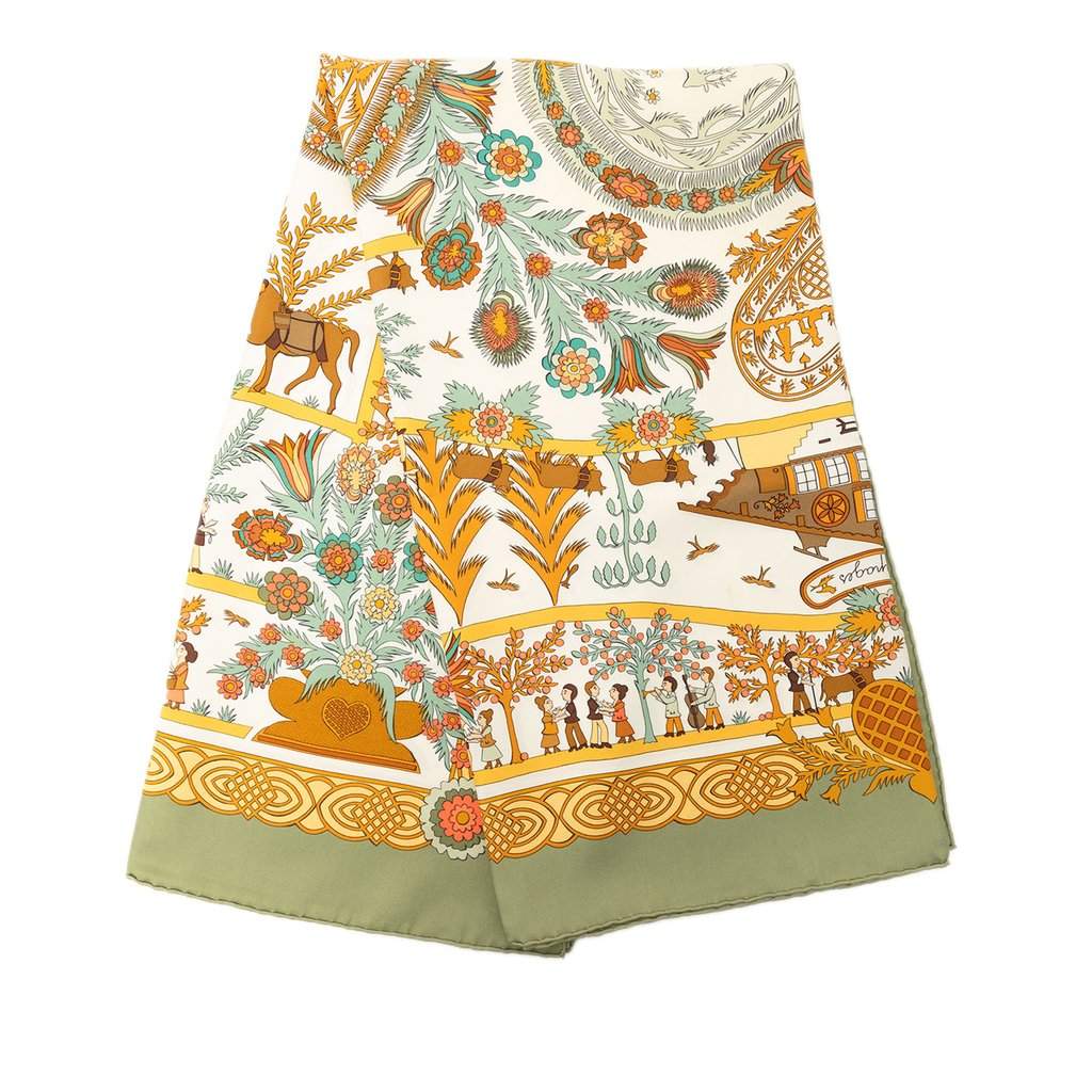Hermès Decoupages Silk Scarf 90 White Very good - Front View
