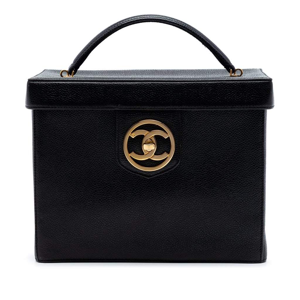 Chanel CC Caviar Turnlock Vanity Bag Black Leather Very good condition - Front View