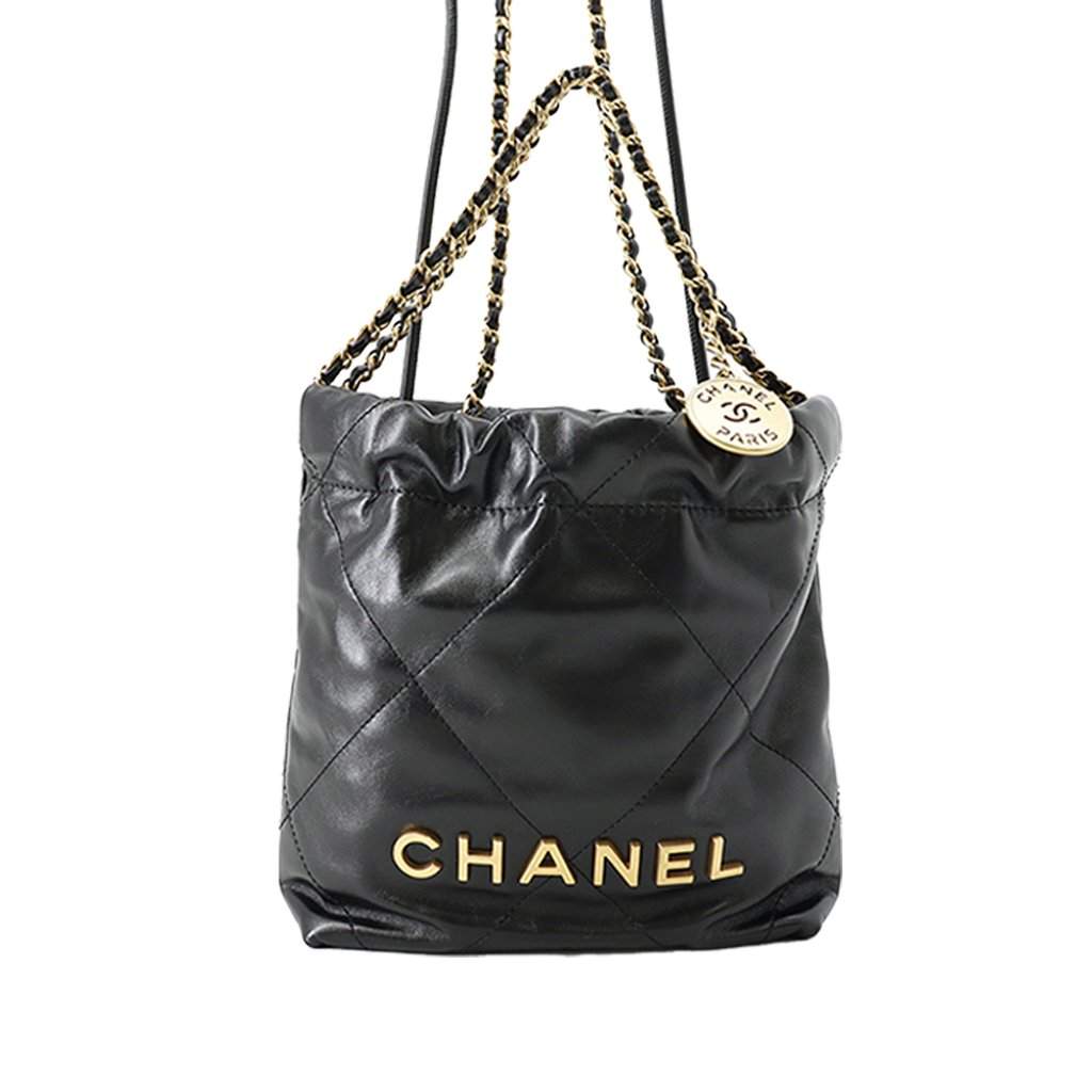 Chanel Mini Shiny Calfskin 22 Handbag Black Leather Very good condition - Front View