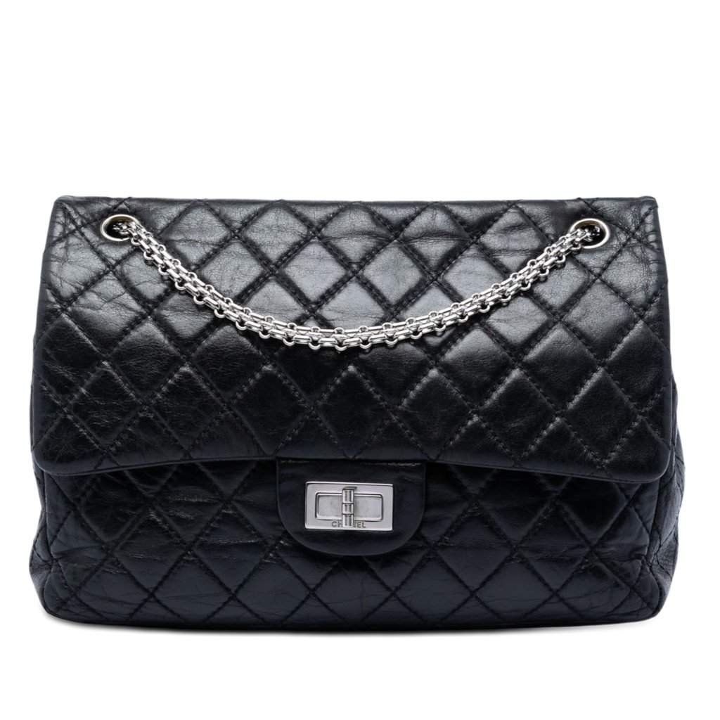 Chanel Quilted Aged Calfskin Reissue 2.55 Double Flap 227 Black Leather Very good condition - Front View