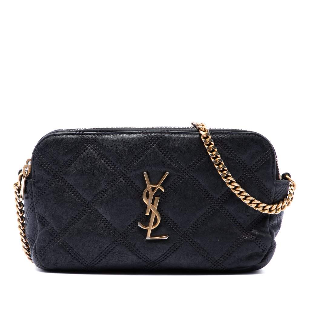 Saint Laurent Mini Quilted Lambskin Becky Double Zip Crossbody Black Leather Very good - Front View