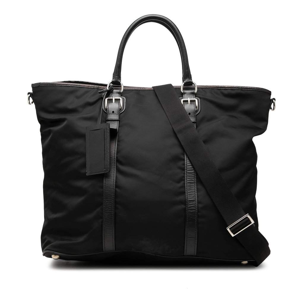 Prada Saffiano Trimmed Tessuto Open Convertible Tote Black Very good condition - Front View