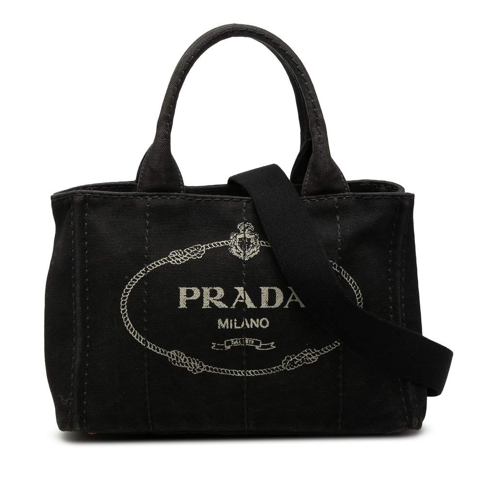 Prada Small Canvas Canapa Logo Satchel Black Very good condition - Front View