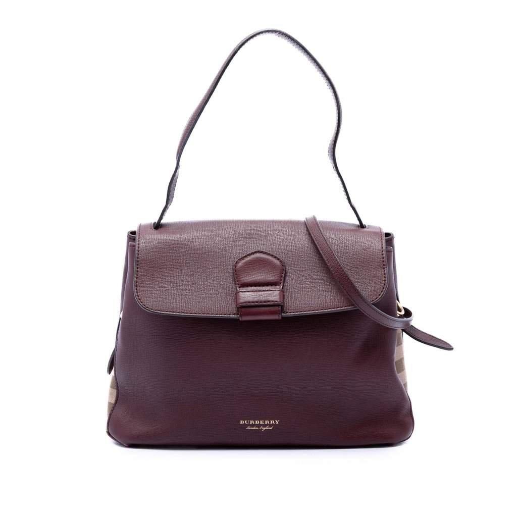 Burberry Medium House Check Trimmed Leather Camberley Satchel Red Leather Very good condition - Front View