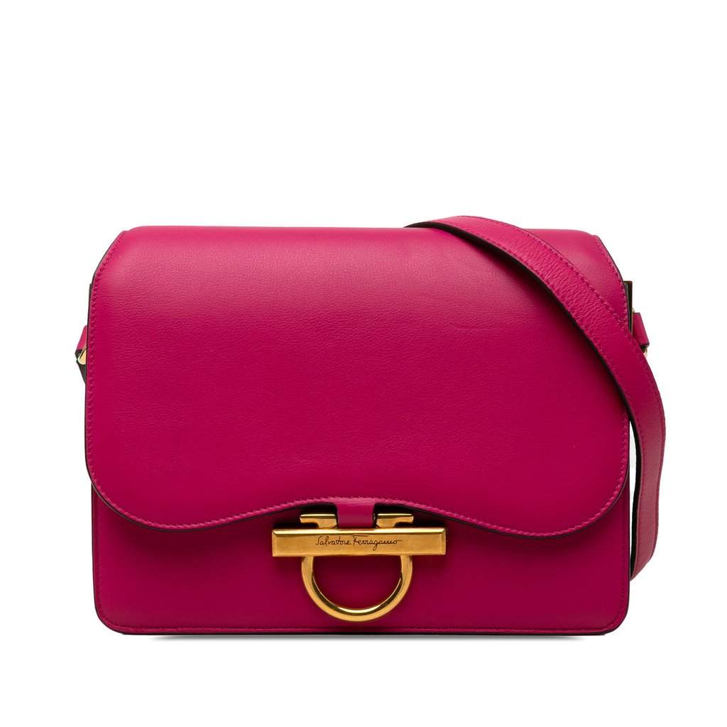 Ferragamo Calfskin Gancini Joanne Crossbody Pink Leather Very good condition - Front View