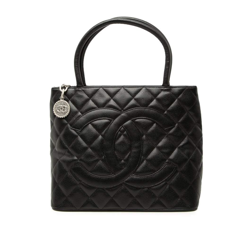 Chanel Caviar Medallion Tote Black Leather Very good - Front View