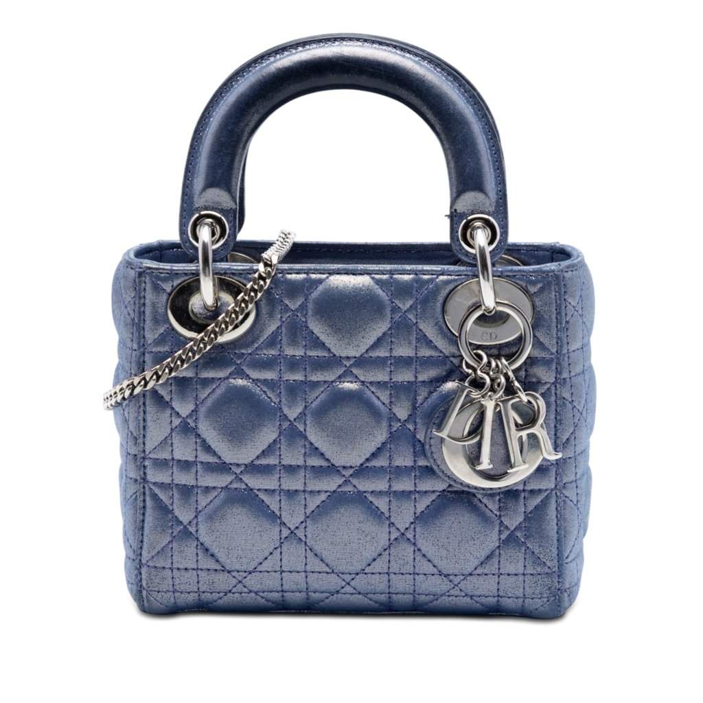 Dior Mini Iridescent Lambskin Cannage Lady Dior Blue Leather Very good - Front View