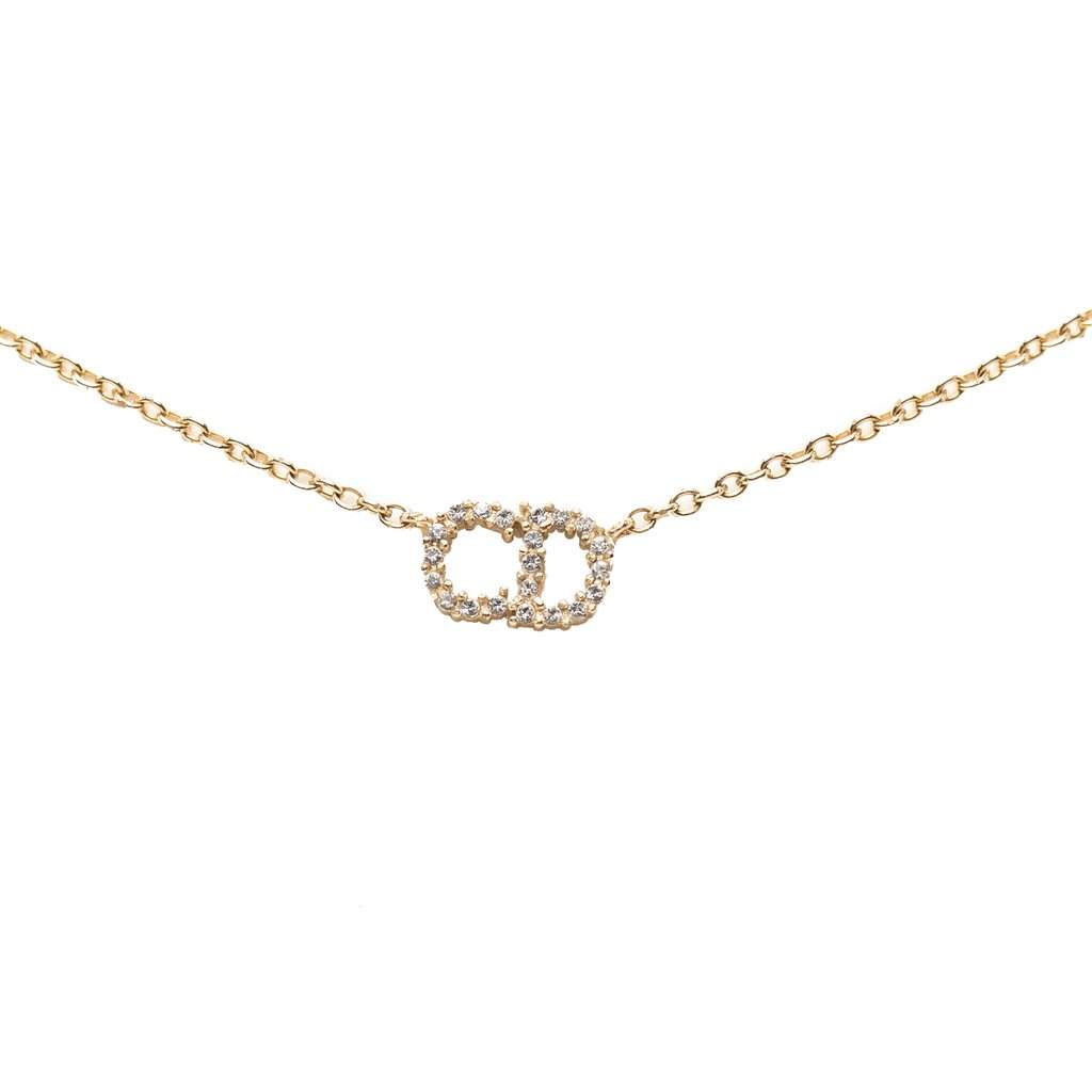 Dior Gold Plated Strass CD Logo Pendant Necklace Gold Metal Very good condition - Front View