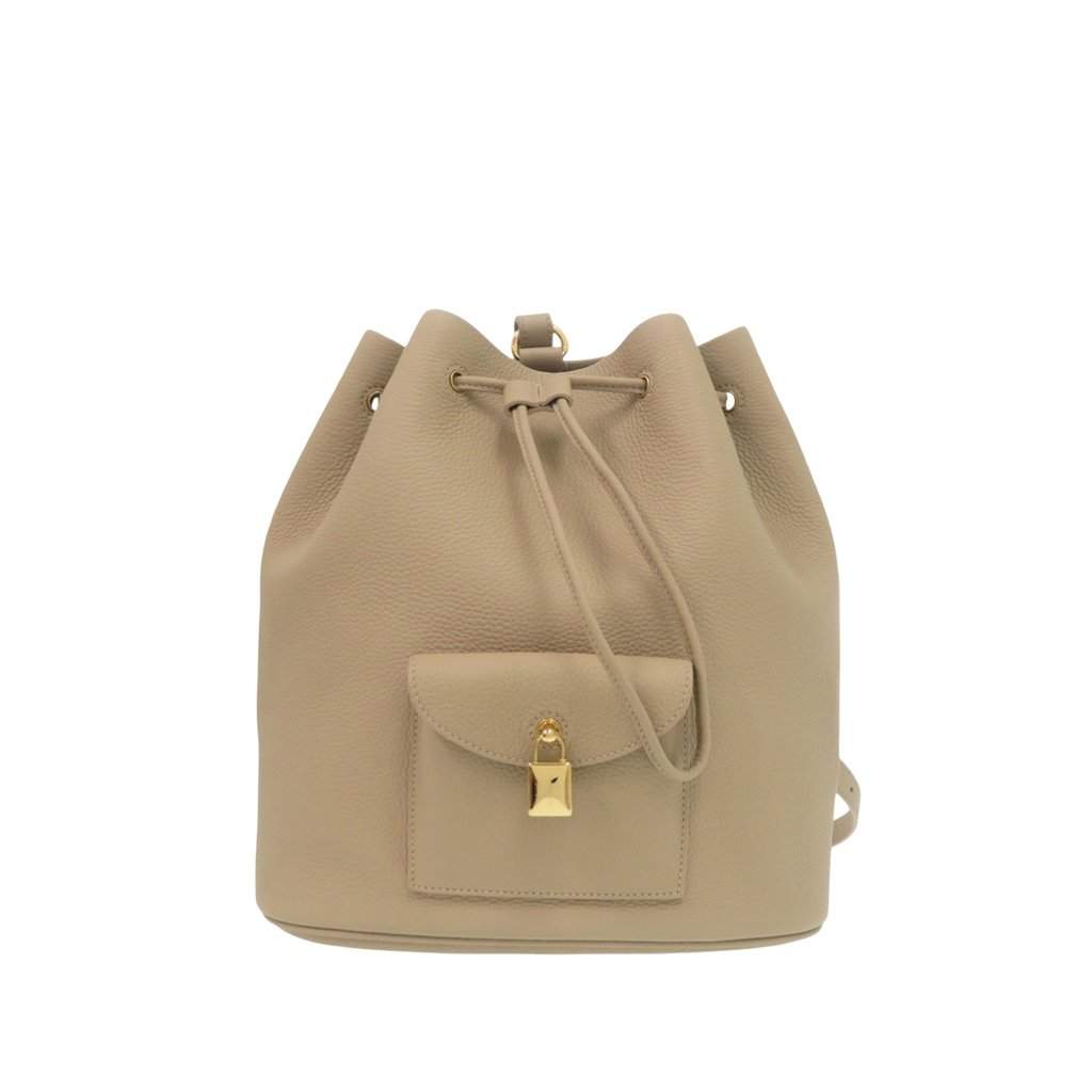 Loro Piana Grained Calfskin Extra Drawstring Backpack Beige Leather Very good condition - Front View