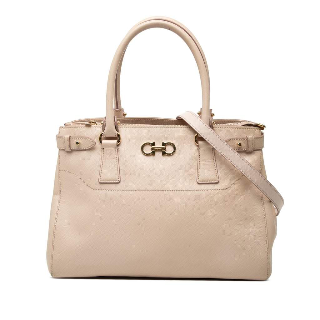 Ferragamo Medium Leather Gancini Beky Satchel Brown Leather Very good condition - Front View