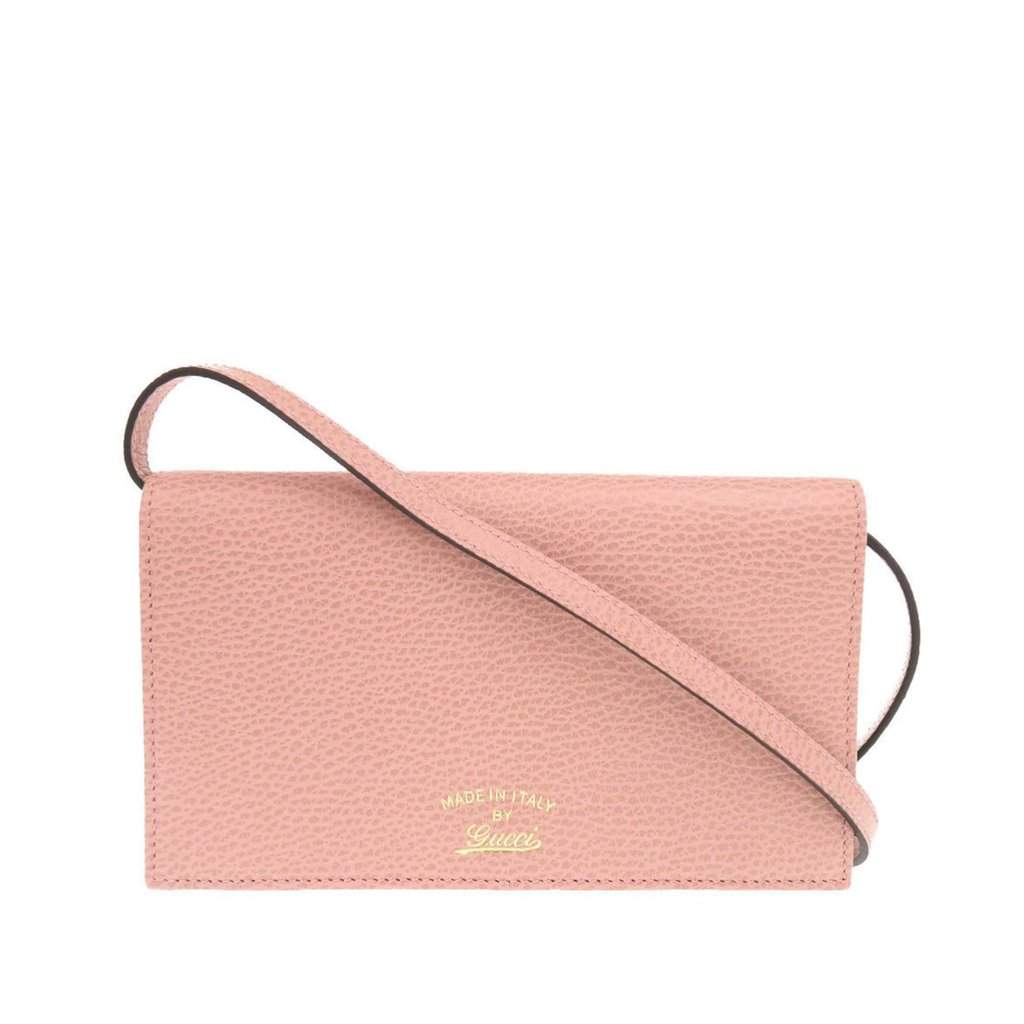 Gucci Dollar Calfskin Swing Wallet On Strap Pink Leather Very good - Front View