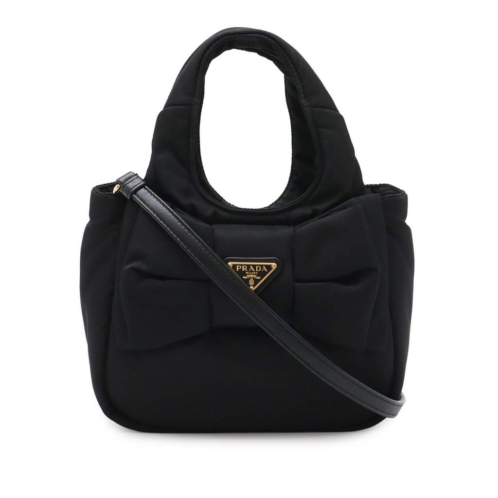 Prada Mini Padded Re Nylon Bow Satchel Black Very good condition - Front View
