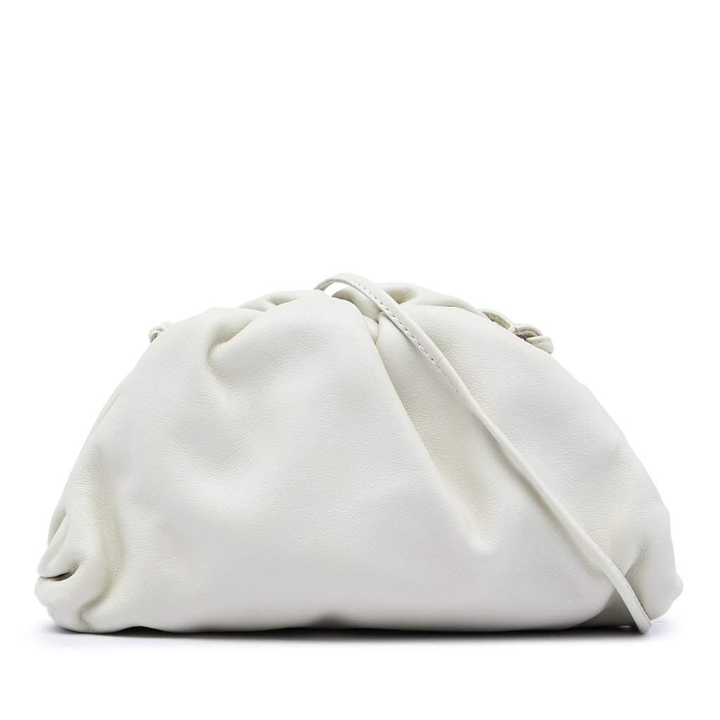 Bottega Veneta Lambskin The Mini Pouch Crossbody White Leather Very good - Front View