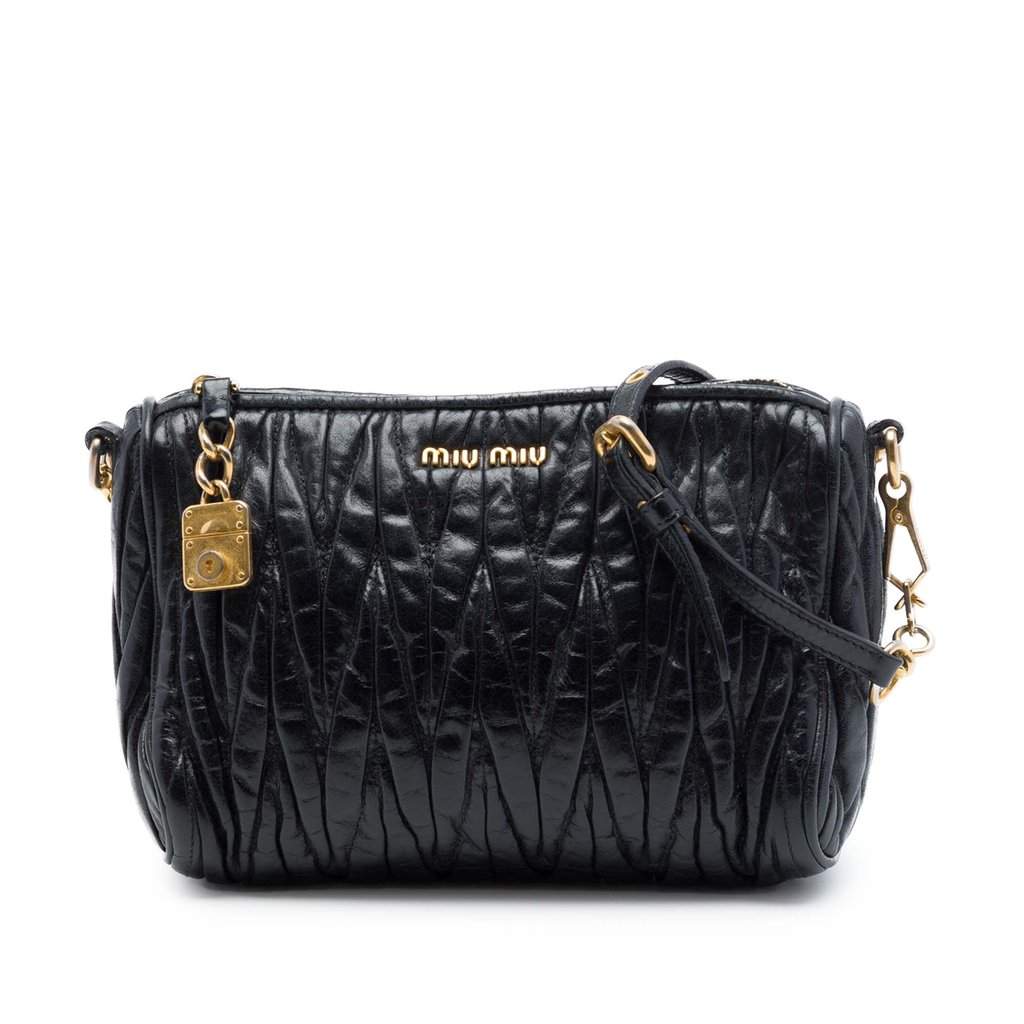 Miu Miu Matelasse Nappa Lux Charm Shoulder Bag Black Leather Very good - Front View