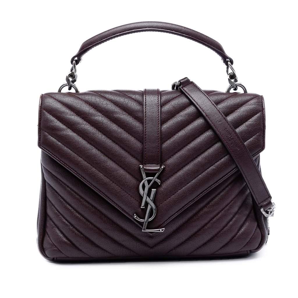 Saint Laurent Medium Chevron Sheepskin Monogram College Satchel Red Leather Very good - Front View