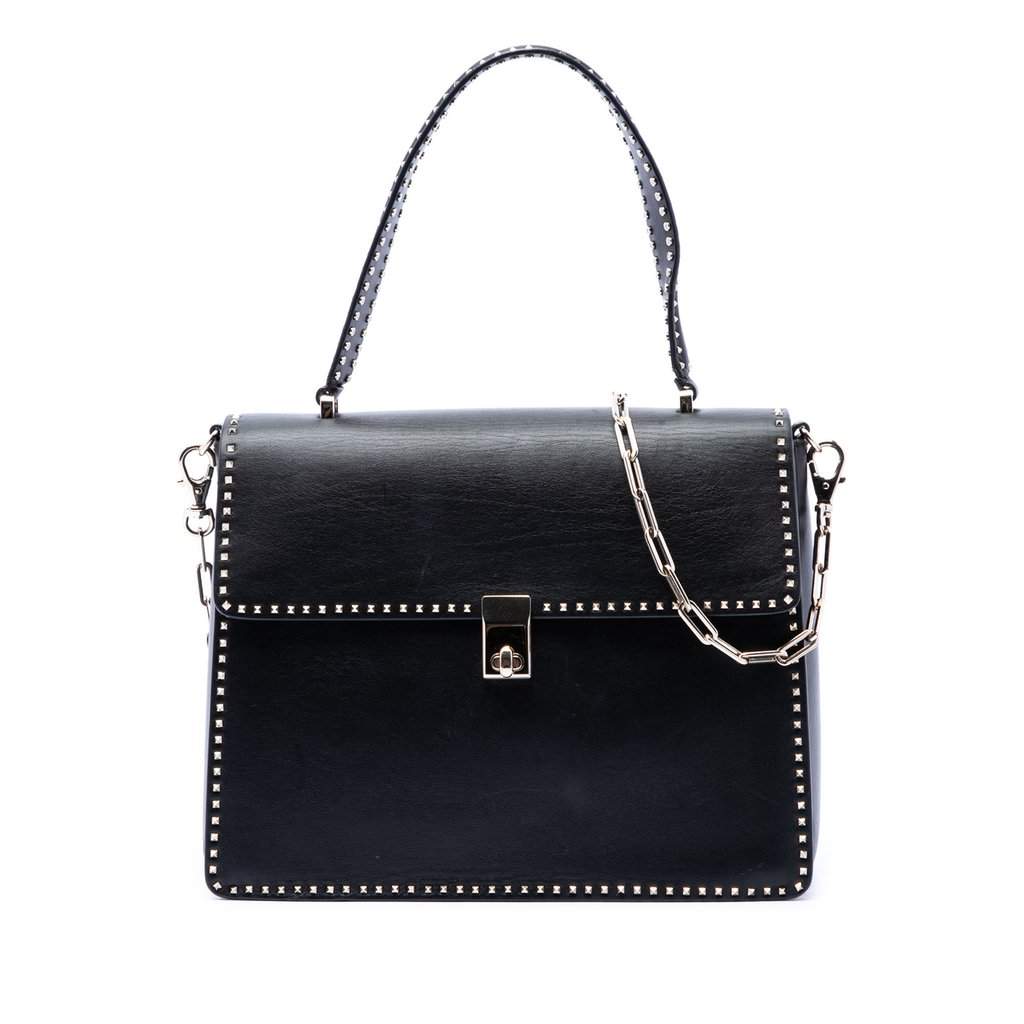 Valentino Leather Rockstud Top Handle Bag Black Leather Very good - Front View