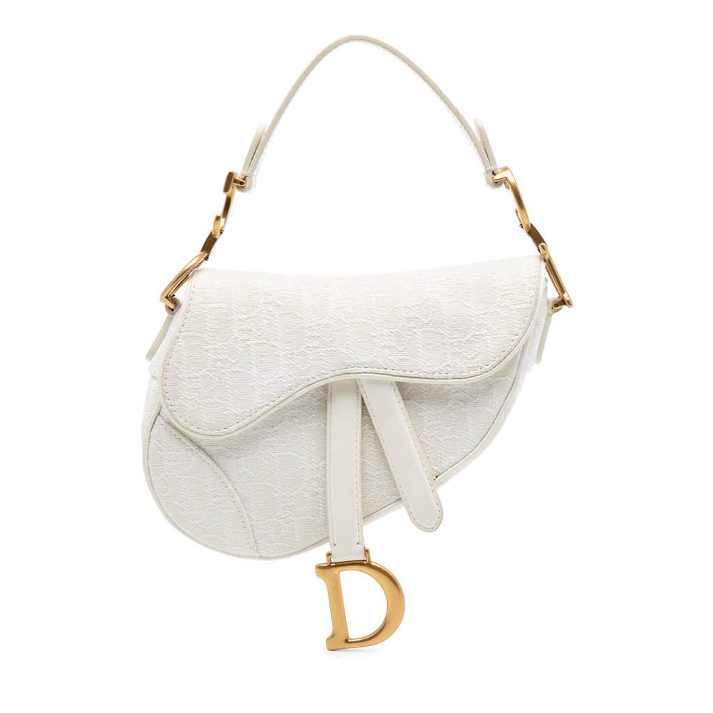 Dior Mini Oblique Embroidered Canvas Saddle Bag White Very good condition - Front View