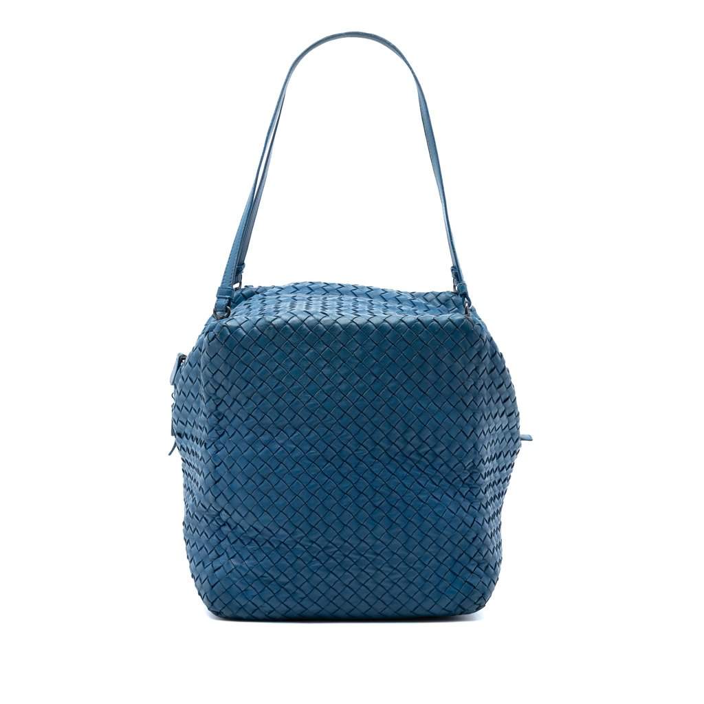 Bottega Veneta Nappa Intrecciato Cube Shoulder Bag Blue Leather Very good condition - Front View