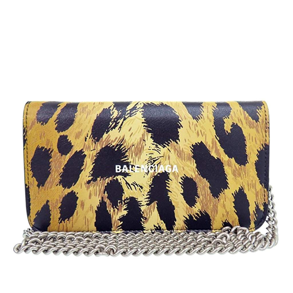 Balenciaga Leopard Printed Calfskin Continental Wallet on Chain Beige Leather Very good condition - Front View