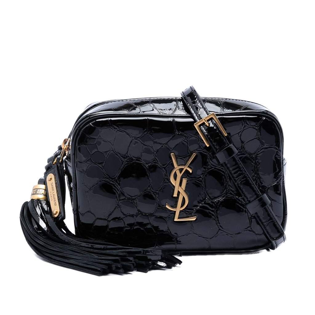 Saint Laurent Croc Embossed Patent Lou Belt Bag Black Leather Very good - Front View